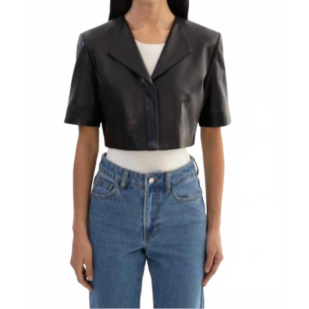 NEW LAMARQUE aviana short sleeve leather jacket in black